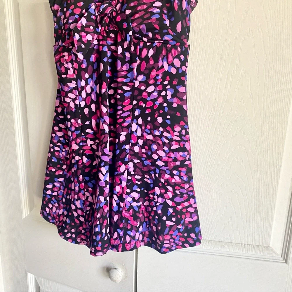 Swim Solutions Printed Tummy-Control Bow-Front One-Piece Swim-dress 8‎ - Picture 5 of 7